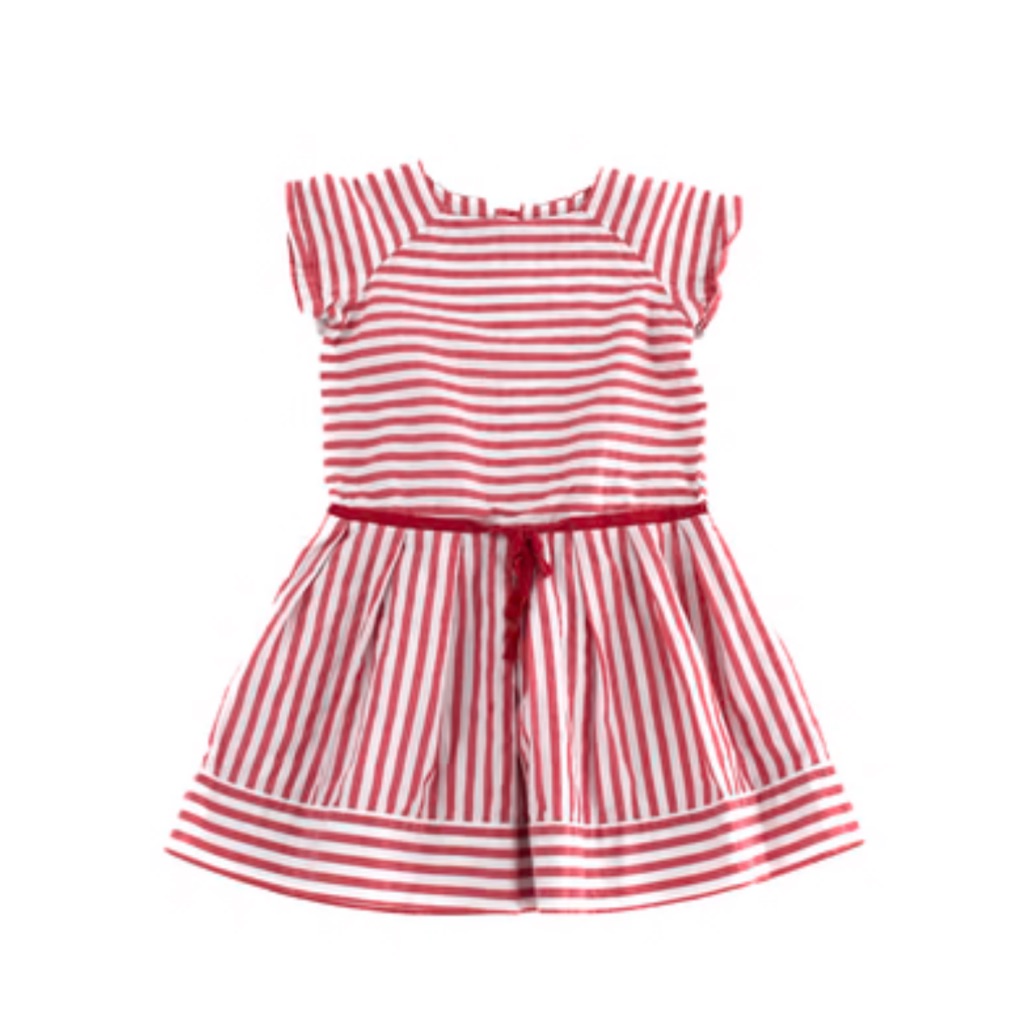 Euc. 2y Jacadi Paris Pink & White Striped Cotton Dress